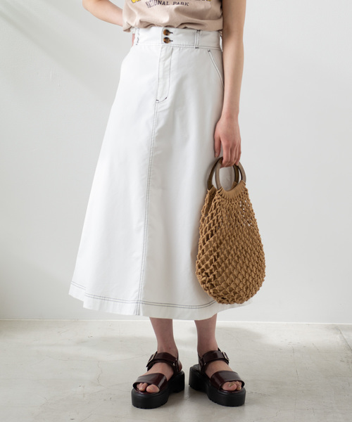 WEGO(ウィゴー)の「WEGO/チノサーキュラーミモレスカート(スカート・レディース・ホワイト/ブラック/ベージュ/カーキ/ダークオレンジ/ダークベージュ・SMALL/MEDIUM/LARGE)」の2枚目の写真