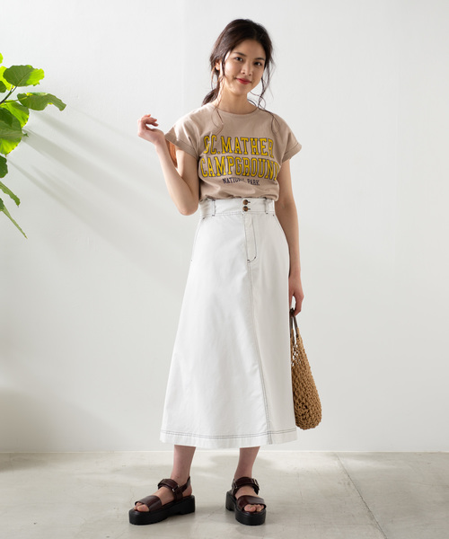 WEGO(ウィゴー)の「WEGO/チノサーキュラーミモレスカート(スカート・レディース・ホワイト/ブラック/ベージュ/カーキ/ダークオレンジ/ダークベージュ・SMALL/MEDIUM/LARGE)」の7枚目の写真