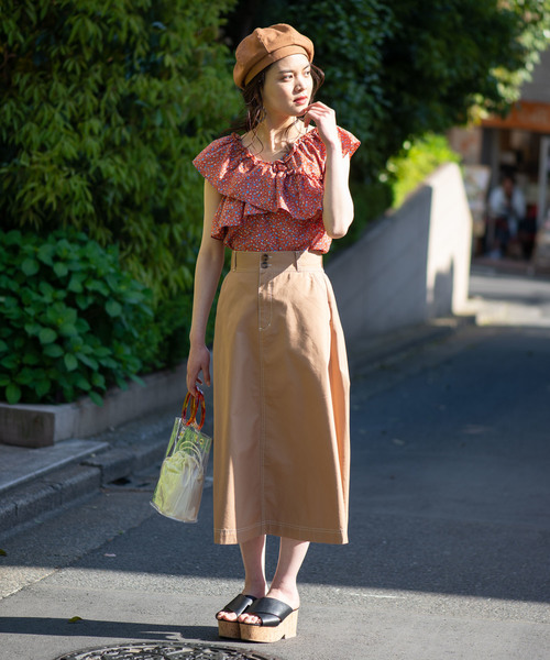 WEGO(ウィゴー)の「WEGO/チノサーキュラーミモレスカート(スカート・レディース・ホワイト/ブラック/ベージュ/カーキ/ダークオレンジ/ダークベージュ・SMALL/MEDIUM/LARGE)」の15枚目の写真