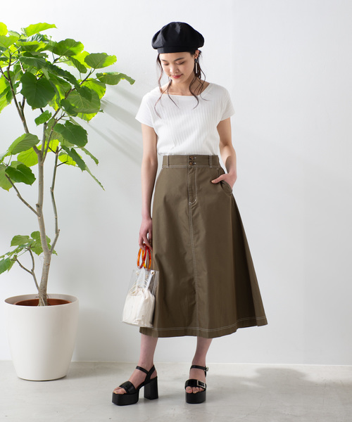 WEGO(ウィゴー)の「WEGO/チノサーキュラーミモレスカート(スカート・レディース・ホワイト/ブラック/ベージュ/カーキ/ダークオレンジ/ダークベージュ・SMALL/MEDIUM/LARGE)」の16枚目の写真