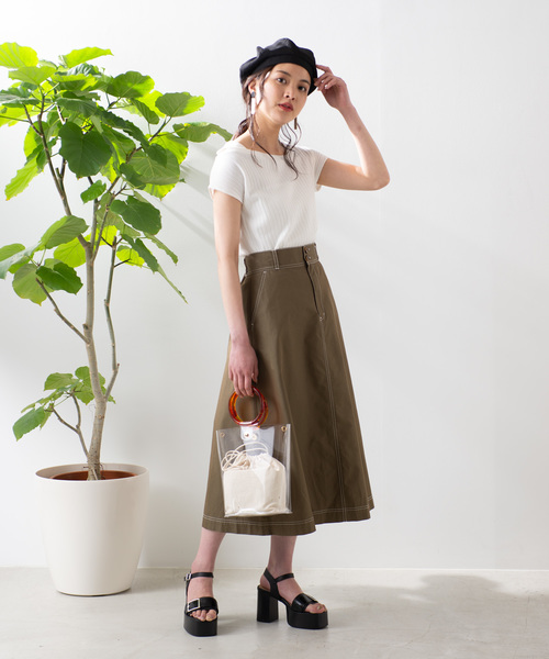 WEGO(ウィゴー)の「WEGO/チノサーキュラーミモレスカート(スカート・レディース・ホワイト/ブラック/ベージュ/カーキ/ダークオレンジ/ダークベージュ・SMALL/MEDIUM/LARGE)」の17枚目の写真