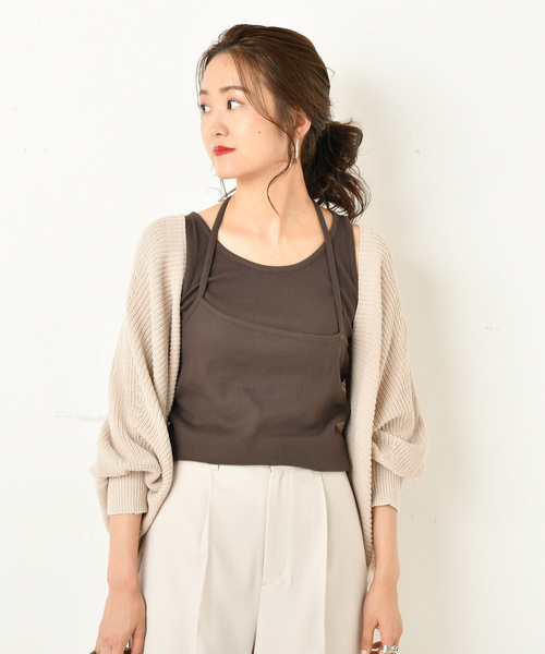 DouDou(ドゥドゥ)の「片畦ボレロカーディガン(カーディガン/ボレロ・レディース・ベージュ/ブラウン・FREE)」の1枚目の写真