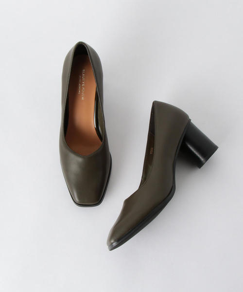 BEAUTY&YOUTH UNITED ARROWS（ビューティーアンドユースユナイテッドアローズ）の「BY Vカットチャンキーヒールパンプス ◆（パンプス・レディース・ブラック/オリーブ・36h/37h/35h/37/36）」の2枚目の写真