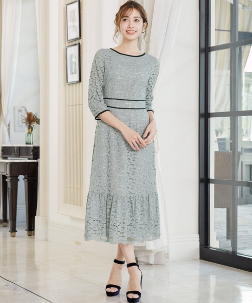 Girl ガール のファッション パイピング総レースiライン結婚式ワンピース 二次会 成人式 同窓会 謝恩会 お呼ばれ対応フォーマルパーティードレス ドレス