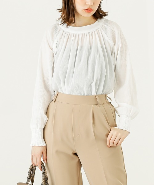 natural couture(ナチュラルクチュール)の「【WEB限定カラー有り】楊柳ガーゼギャザーブラウス(シャツ/ブラウス・レディース・ホワイト/ベージュ/サックスブルー/ミント/ブラック・FREE)」の18枚目の写真