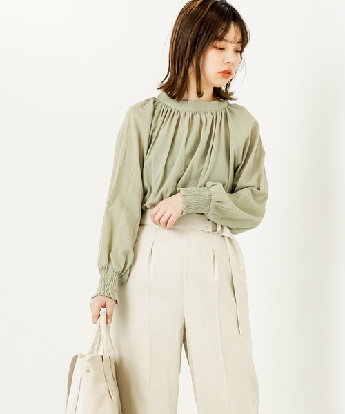 natural couture(ナチュラルクチュール)の「【WEB限定カラー有り】楊柳ガーゼギャザーブラウス(シャツ/ブラウス・レディース・ホワイト/ベージュ/サックスブルー/ミント/ブラック・FREE)」の14枚目の写真