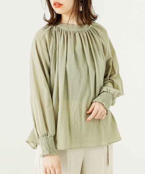 natural couture(ナチュラルクチュール)の「【WEB限定カラー有り】楊柳ガーゼギャザーブラウス(シャツ/ブラウス・レディース・ホワイト/ベージュ/サックスブルー/ミント/ブラック・FREE)」の7枚目の写真