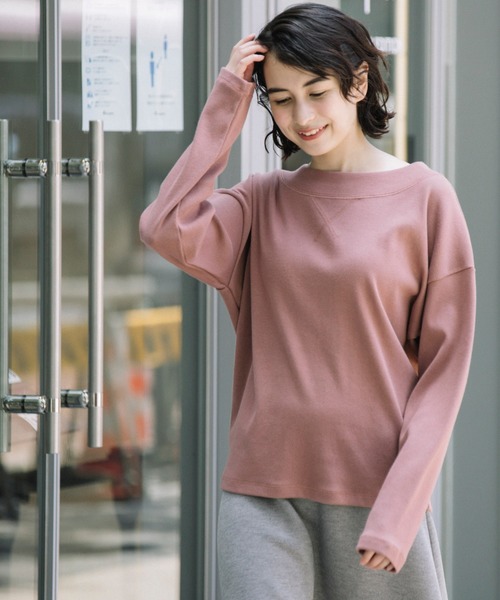 Munich(ミューニック)の「ハイテンションサーキュラーリブ ラウンドネックプルオーバー(セットアップ可)(Tシャツ/カットソー・レディース・ベージュ/ダークグレー/スモークピンク・FREE)」の3枚目の写真