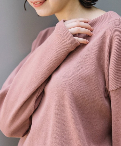 Munich(ミューニック)の「ハイテンションサーキュラーリブ ラウンドネックプルオーバー(セットアップ可)(Tシャツ/カットソー・レディース・ベージュ/ダークグレー/スモークピンク・FREE)」の22枚目の写真