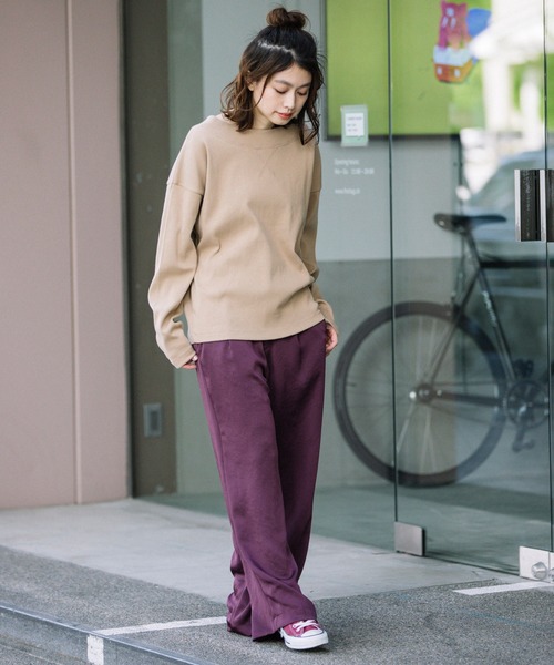 Munich(ミューニック)の「ハイテンションサーキュラーリブ ラウンドネックプルオーバー(セットアップ可)(Tシャツ/カットソー・レディース・ベージュ/ダークグレー/スモークピンク・FREE)」の11枚目の写真