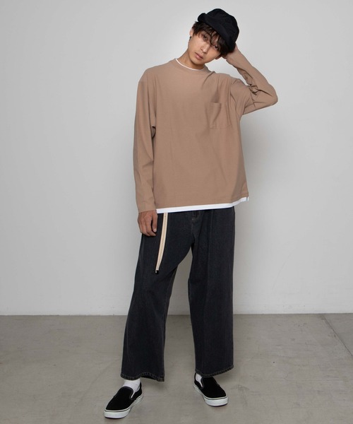 WEGO（ウィゴー）の「WEGO/レイヤードポケットTシャツ（Tシャツ/カットソー・メンズ・ネイビー/ベージュ/ブラック・MEDIUM/LARGE）」の8枚目の写真