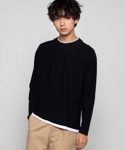 WEGO（ウィゴー）の「WEGO/レイヤードポケットTシャツ（Tシャツ/カットソー・メンズ・ネイビー/ベージュ/ブラック・MEDIUM/LARGE）」の4枚目の写真