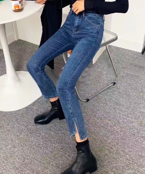 Futier land（フューティアランド）の「アシメサイドカットジーンズ（デニムパンツ・レディース・ブラック/ブルー・SMALL/MEDIUM/LARGE/X-LARGE）」の2枚目の写真