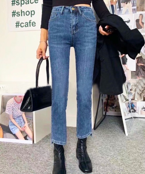 Futier land（フューティアランド）の「アシメサイドカットジーンズ（デニムパンツ・レディース・ブラック/ブルー・SMALL/MEDIUM/LARGE/X-LARGE）」の4枚目の写真