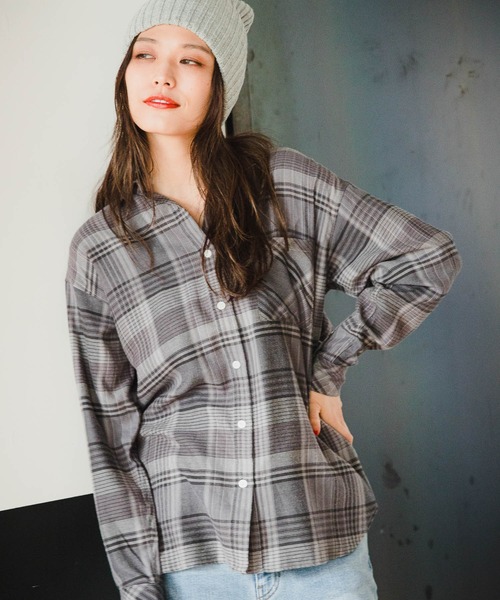 BAYFLOW（ベイフロー）の「キモウチェックシャツ（テンセル(TM)繊維使用）（シャツ/ブラウス・レディース・ブラック/ブラウン/ピンク・MEDIUM/SMALL）」の2枚目の写真