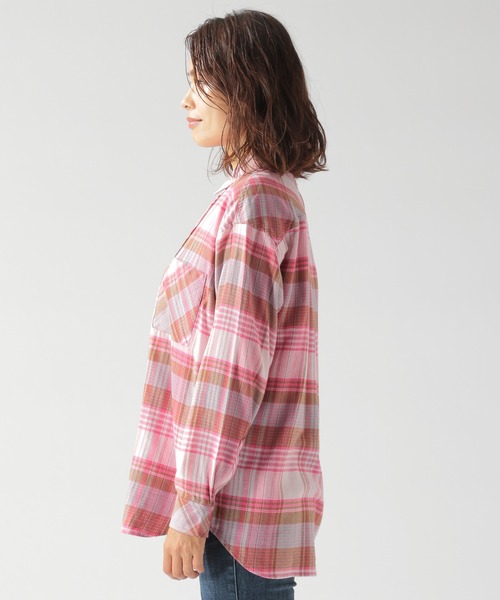 BAYFLOW（ベイフロー）の「キモウチェックシャツ（テンセル(TM)繊維使用）（シャツ/ブラウス・レディース・ブラック/ブラウン/ピンク・MEDIUM/SMALL）」の8枚目の写真