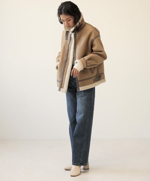 Bab(バブ)の「【WEB】B-3ボアジャケット(ムートンコート・レディース・ベージュ/ブラウン・38)」の3枚目の写真