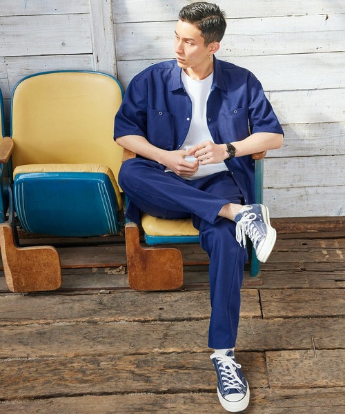 BARK MANHATTAN（バークマンハッタン）の「【セットアップ】スタプレオーバーサイズ半袖ワークシャツ レギュラカラー＆ワイドテーパードイージーパンツ（セットアップ・メンズ・ベージュ/ベージュ系その他/ブラック/カーキ/ネイビー/ブルー系その他/ブラウン・M/L）」の7枚目の写真