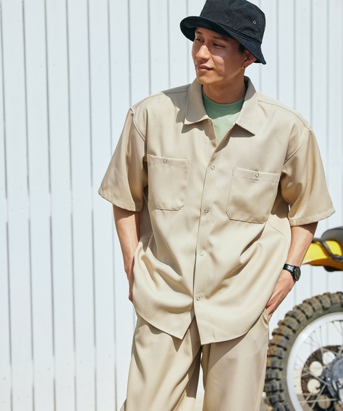 BARK MANHATTAN（バークマンハッタン）の「【セットアップ】スタプレオーバーサイズ半袖ワークシャツ レギュラカラー＆ワイドテーパードイージーパンツ（セットアップ・メンズ・ベージュ/ベージュ系その他/ブラック/カーキ/ネイビー/ブルー系その他/ブラウン・M/L）」の18枚目の写真