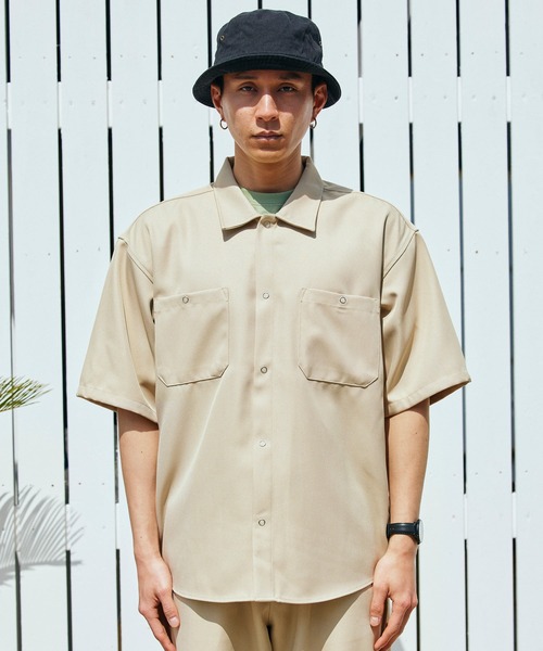 BARK MANHATTAN（バークマンハッタン）の「【セットアップ】スタプレオーバーサイズ半袖ワークシャツ レギュラカラー＆ワイドテーパードイージーパンツ（セットアップ・メンズ・ベージュ/ベージュ系その他/ブラック/カーキ/ネイビー/ブルー系その他/ブラウン・M/L）」の8枚目の写真