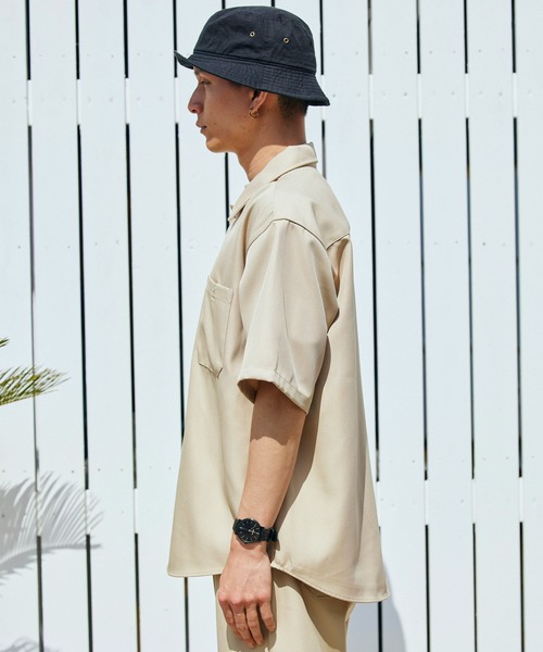 BARK MANHATTAN（バークマンハッタン）の「【セットアップ】スタプレオーバーサイズ半袖ワークシャツ レギュラカラー＆ワイドテーパードイージーパンツ（セットアップ・メンズ・ベージュ/ベージュ系その他/ブラック/カーキ/ネイビー/ブルー系その他/ブラウン・M/L）」の9枚目の写真