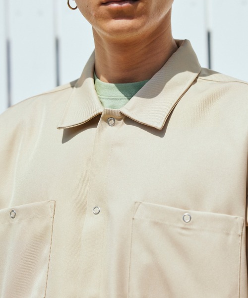 BARK MANHATTAN（バークマンハッタン）の「【セットアップ】スタプレオーバーサイズ半袖ワークシャツ レギュラカラー＆ワイドテーパードイージーパンツ（セットアップ・メンズ・ベージュ/ベージュ系その他/ブラック/カーキ/ネイビー/ブルー系その他/ブラウン・M/L）」の11枚目の写真