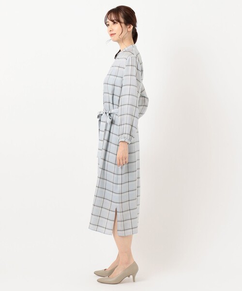J.PRESS Ladies（J.プレス レディス）の「【洗える】セルロース綾チェック ワンピース（シャツワンピース・レディース・ネイビー系3/サックスブルー系3・XS）」の5枚目の写真