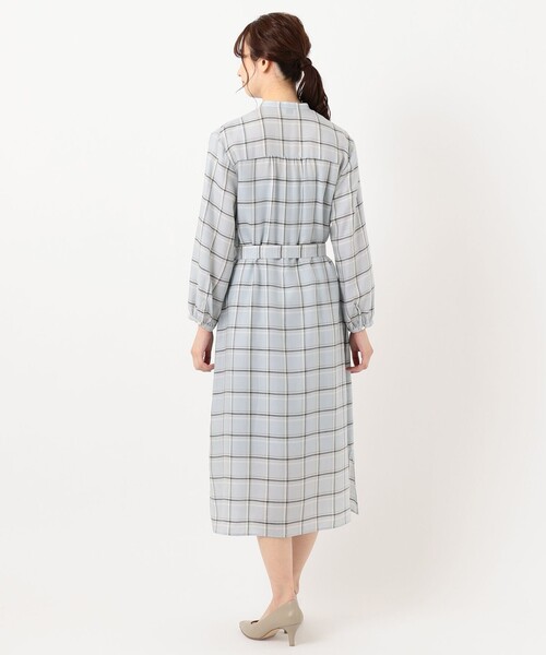 J.PRESS Ladies（J.プレス レディス）の「【洗える】セルロース綾チェック ワンピース（シャツワンピース・レディース・ネイビー系3/サックスブルー系3・XS）」の6枚目の写真