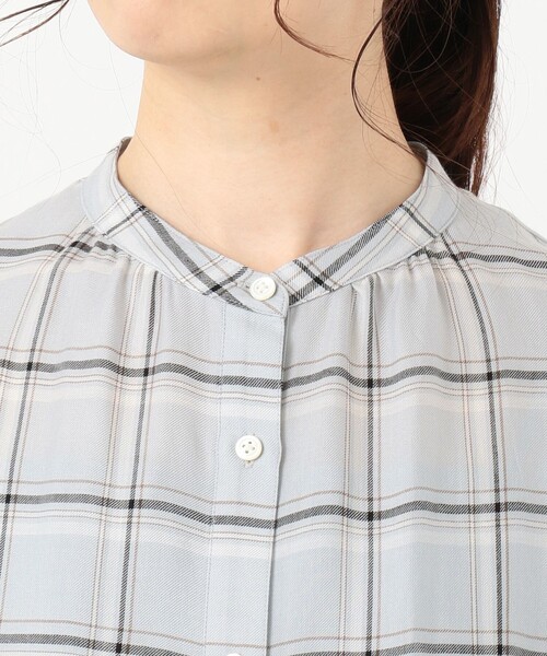 J.PRESS Ladies（J.プレス レディス）の「【洗える】セルロース綾チェック ワンピース（シャツワンピース・レディース・ネイビー系3/サックスブルー系3・XS）」の7枚目の写真