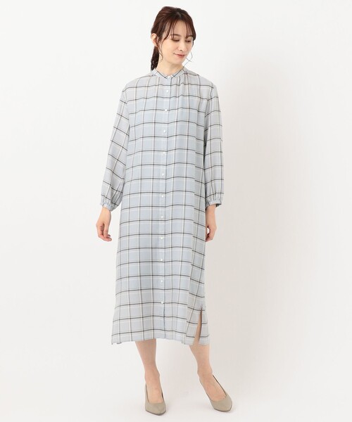 J.PRESS Ladies（J.プレス レディス）の「【洗える】セルロース綾チェック ワンピース（シャツワンピース・レディース・ネイビー系3/サックスブルー系3・XS）」の14枚目の写真
