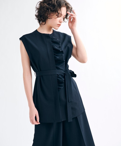 LANVIN en Bleuランバンオンブルー★フリル ノーカラージャケット LANVIN en Bleu（ランバンオンブルー）の「ノーカラーフリル