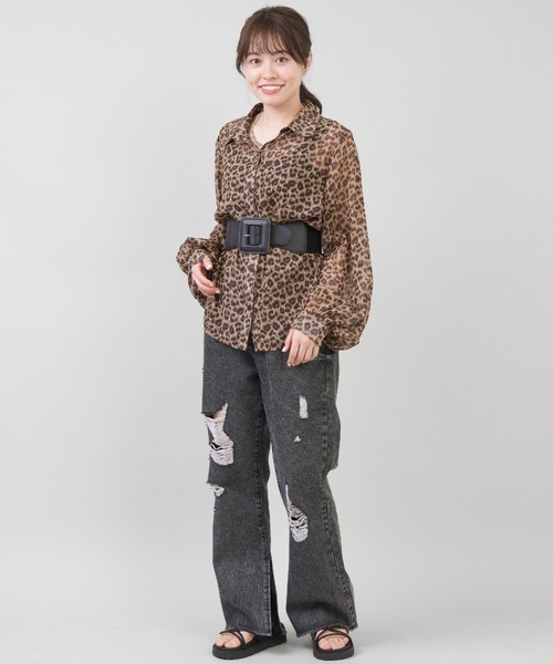 SPINNS（スピンズ）の「スクエアバックル フェイクレザー太ベルト（ベルト・レディース・ブラック・ONESIZE）」の3枚目の写真