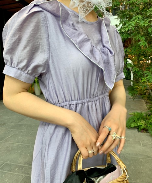 WEGO（ウィゴー）の「WEGO/2wayフリルリボンシアーロングワンピース（ワンピース・レディース・ブラック/ライトパープル・FREE）」の5枚目の写真