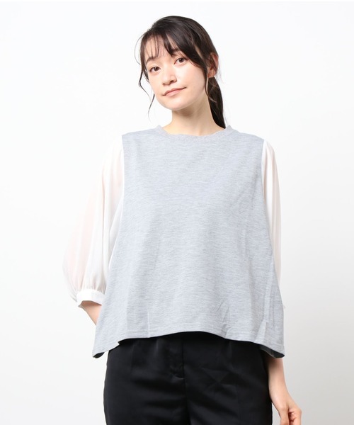 ABITOKYO（アビトーキョー）の「五分袖カットソードッキングギンガムチェックブラウス（シャツ/ブラウス・レディース・ブラック/グレー/ネイビー/レッド系/ブラック系その他/ベージュ/グリーン/ブルーグレー・FREE）」の4枚目の写真