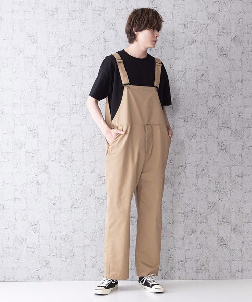 Blue Standard （ブルースタンダード）の「【BLUE STANDARD】ビッグシルエット　ツイルオーバーオール（サロペット/オーバーオール・メンズ・ブラック/ベージュ/オフホワイト/カーキ/ブルー・MEDIUM/LARGE）」の3枚目の写真