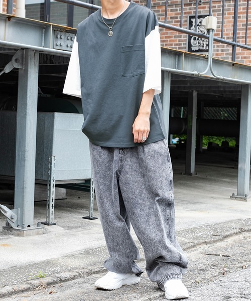 PairPair（ペアペア）の「バイカラーBOXTシャツ（ユニセックス）（Tシャツ/カットソー・レディース・グレイッシュブルー/オフホワイト/ライトグレー・FREE）」の12枚目の写真