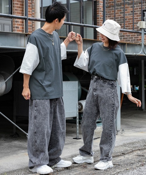 PairPair（ペアペア）の「バイカラーBOXTシャツ（ユニセックス）（Tシャツ/カットソー・レディース・グレイッシュブルー/オフホワイト/ライトグレー・FREE）」の16枚目の写真