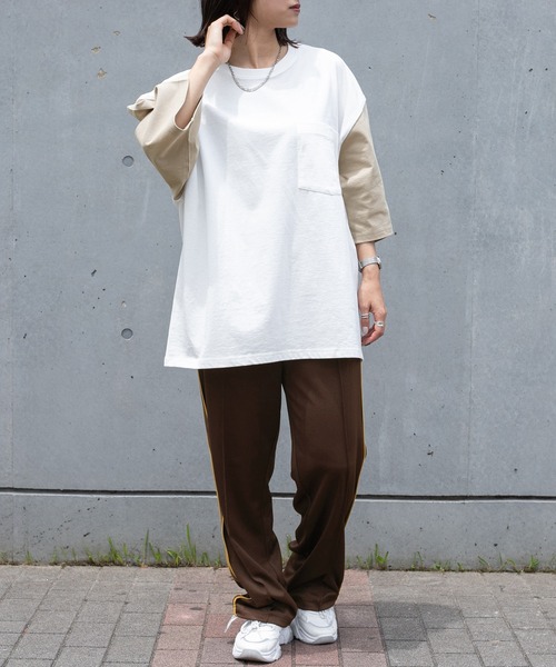 PairPair（ペアペア）の「バイカラーBOXTシャツ（ユニセックス）（Tシャツ/カットソー・レディース・グレイッシュブルー/オフホワイト/ライトグレー・FREE）」の9枚目の写真