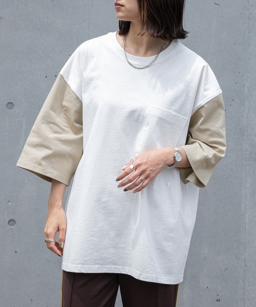 PairPair（ペアペア）の「バイカラーBOXTシャツ（ユニセックス）（Tシャツ/カットソー・レディース・グレイッシュブルー/オフホワイト/ライトグレー・FREE）」の5枚目の写真