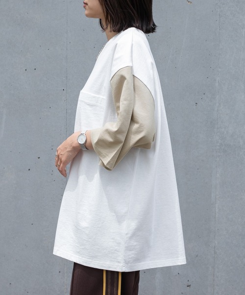 PairPair（ペアペア）の「バイカラーBOXTシャツ（ユニセックス）（Tシャツ/カットソー・レディース・グレイッシュブルー/オフホワイト/ライトグレー・FREE）」の13枚目の写真