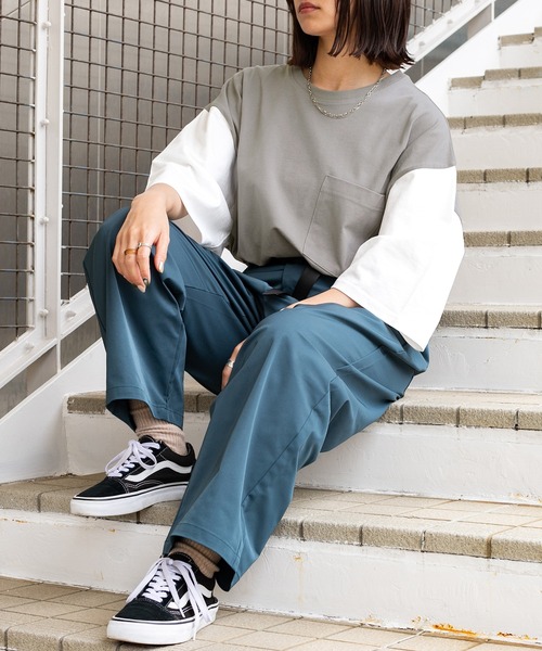 PairPair（ペアペア）の「バイカラーBOXTシャツ（ユニセックス）（Tシャツ/カットソー・レディース・グレイッシュブルー/オフホワイト/ライトグレー・FREE）」の14枚目の写真