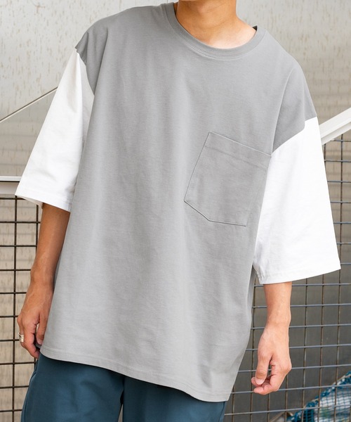 PairPair（ペアペア）の「バイカラーBOXTシャツ（ユニセックス）（Tシャツ/カットソー・レディース・グレイッシュブルー/オフホワイト/ライトグレー・FREE）」の20枚目の写真