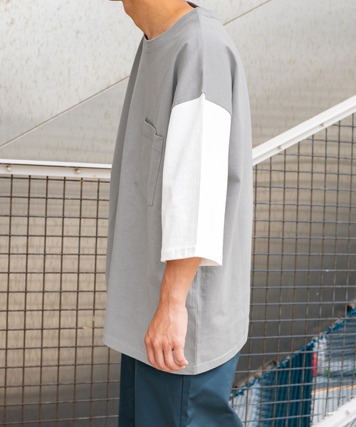 PairPair（ペアペア）の「バイカラーBOXTシャツ（ユニセックス）（Tシャツ/カットソー・レディース・グレイッシュブルー/オフホワイト/ライトグレー・FREE）」の11枚目の写真