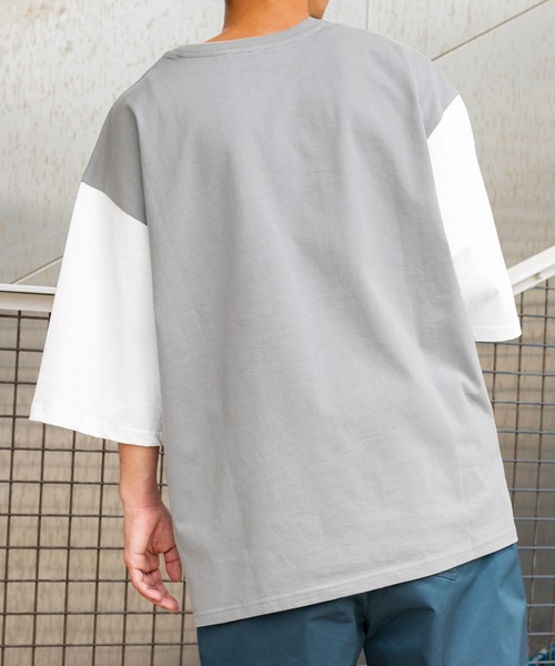 PairPair（ペアペア）の「バイカラーBOXTシャツ（ユニセックス）（Tシャツ/カットソー・レディース・グレイッシュブルー/オフホワイト/ライトグレー・FREE）」の7枚目の写真