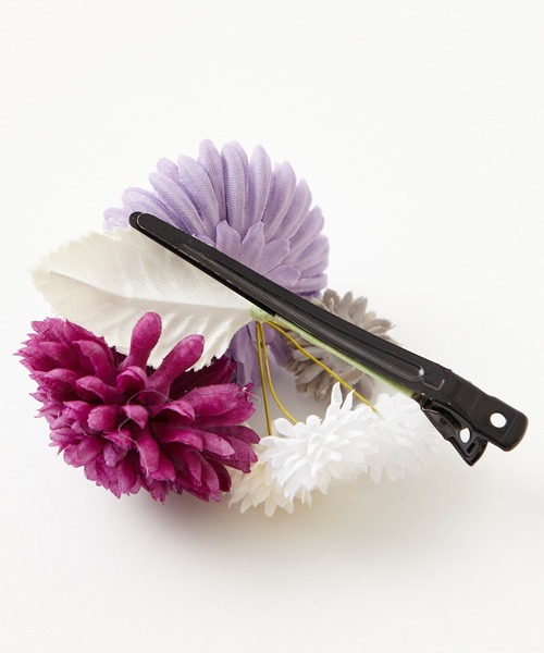 ふりふ(フリフ)の「ぽんぽん菊Uピン(和装小物・レディース・パープル/オフホワイト/ピンク・FREE)」の9枚目の写真