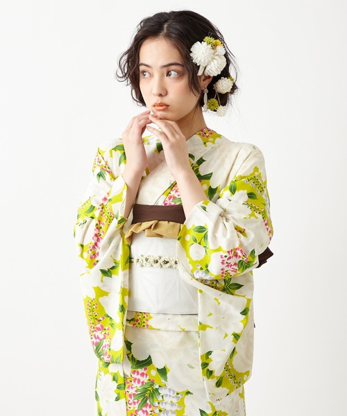 ふりふ(フリフ)の「ぽんぽん菊Uピン(和装小物・レディース・パープル/オフホワイト/ピンク・FREE)」の7枚目の写真