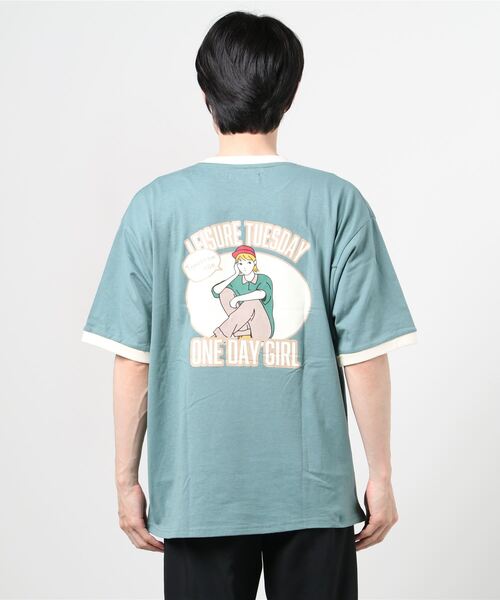 Limited Line Naive Magic(リミテッドラインナイーブマジック)の「【a】天竺カレッジプリントリンガーTシャツ(Tシャツ/カットソー・メンズ・ベージュ/ホワイト/グリーン・MEDIUM/LARGE)」の6枚目の写真