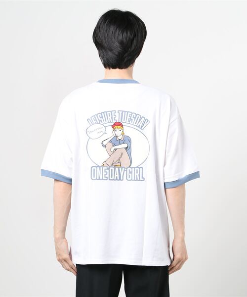 Limited Line Naive Magic(リミテッドラインナイーブマジック)の「【a】天竺カレッジプリントリンガーTシャツ(Tシャツ/カットソー・メンズ・ベージュ/ホワイト/グリーン・MEDIUM/LARGE)」の4枚目の写真