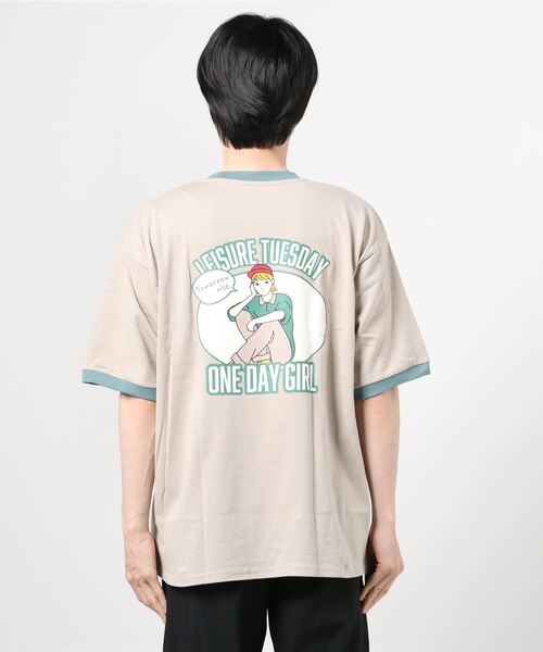 Limited Line Naive Magic(リミテッドラインナイーブマジック)の「【a】天竺カレッジプリントリンガーTシャツ(Tシャツ/カットソー・メンズ・ベージュ/ホワイト/グリーン・MEDIUM/LARGE)」の5枚目の写真