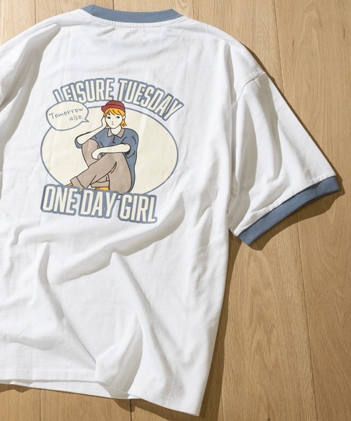 Limited Line Naive Magic(リミテッドラインナイーブマジック)の「【a】天竺カレッジプリントリンガーTシャツ(Tシャツ/カットソー・メンズ・ベージュ/ホワイト/グリーン・MEDIUM/LARGE)」の2枚目の写真